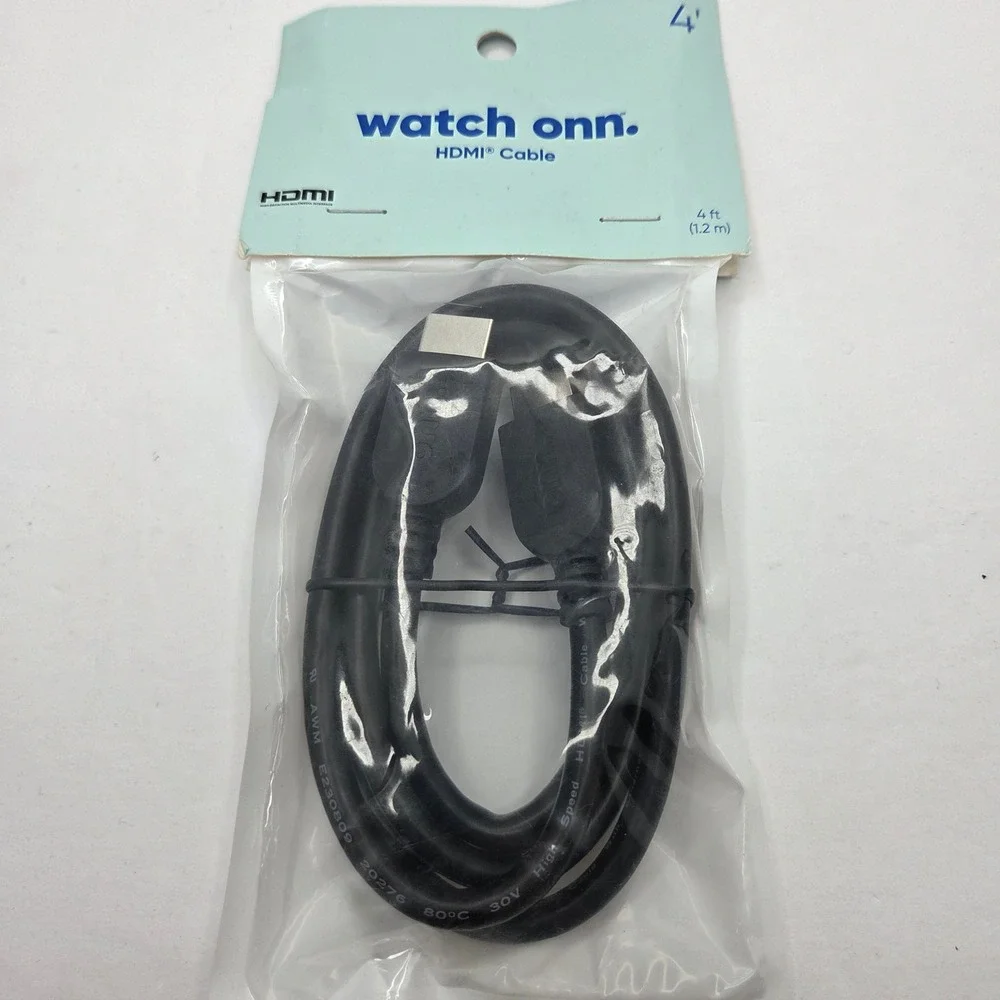 Onn HDMI Cable 4ft Black 4K High Speed HDR 60Hz 3D Dolby TrueHD 2127A